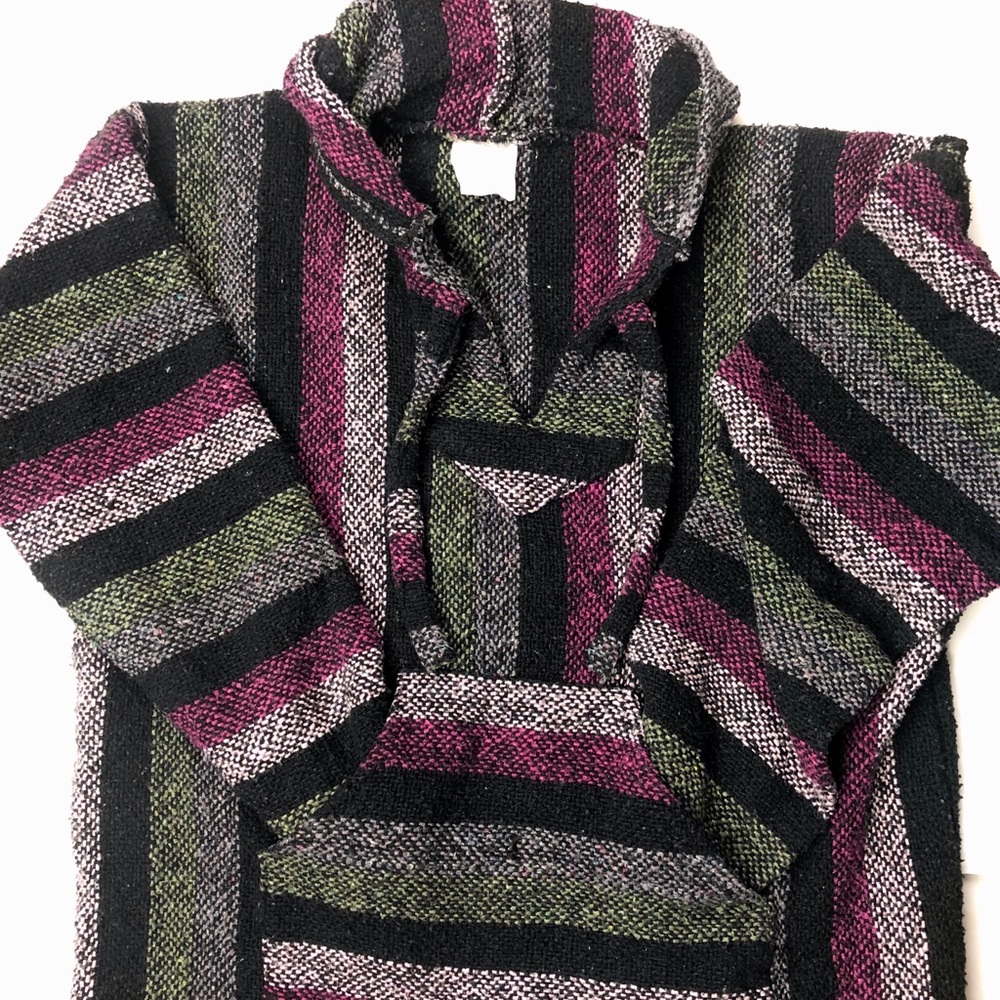 Authentic Mexican “Baja Shirt” Woven Poncho Hoodie